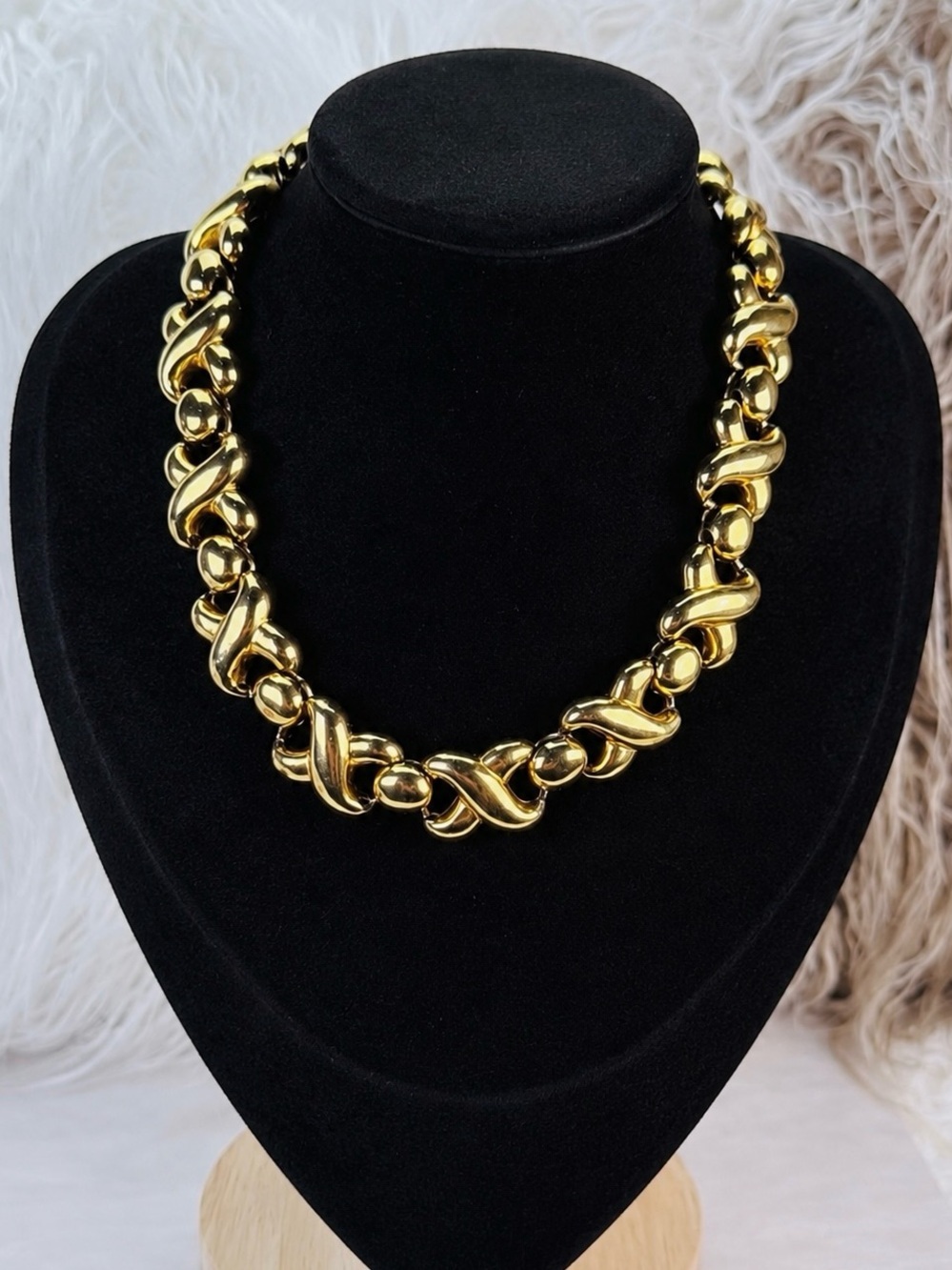Vintage Erwin Pearl Gold Tone Statement Link Necklace Signed